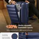 Expandable 20Inch Carry On Luggage Airline Approved - Front Pocket Travel Suitcase 100% PC Unbreakable -with Cup Holder,USB Charge,Side Pothook, 360°Spinner Wheels, TSA Lock-Navy Blue, 20 Inch-EXT