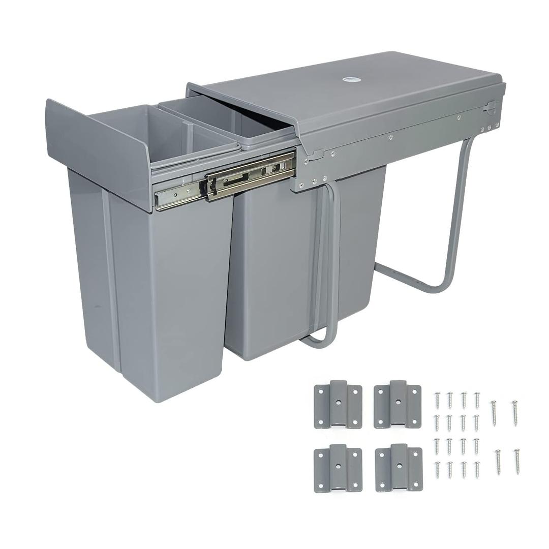tonchean Pull Out Trash Can Under Cabinet Under Sink Double Sliding Trash Can Kitchen 20 + 10 Quart (8 Gallon) Recycling Bin Waste Container for Garbage Classification, Under Cabinet Bottom Mount