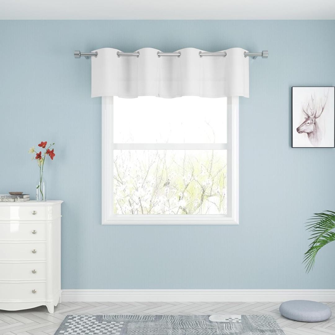 UPOPO White Valance Curtains 18 inches Long Linen Textured Curtain Valance Toppers Kitchen Short Small Mini Cabinet Caravan Living Room Bedroom Window Curtain Valances 1 Panel Grommet Top