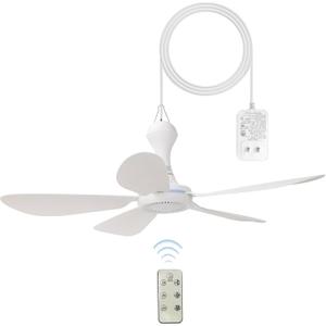 Ceiling Fan for Patio, Gazebo & Home Indoor Use, 28Inch Portable Hanging Ceiling Fan, 5 Detachable Blades, Room Hanging Fan, DC12V for Bed Tent Home Room with a 110V AC adaptor included