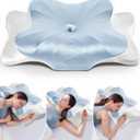 DONAMA Cervical Pillow for Neck and Shoulder Pain Relief, Cooling Contour Memory Foam Pillow, Dual-Height Ergonomic Neck Support Pillow for Side Back Stomach Sleepers with Removable Pillowcase (King Size, Ice Silk Blue)