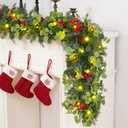 MARTINE MALL 6.4FT Christmas Garland with Lights, Cedar Garland Artificial Pine Cypress Garlands Christmas Greenery Garland with Eucalyptus Leaves Red Berries for Mantle Front Door Indoor Outdoor