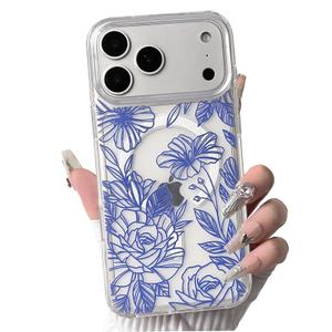 NITITOP for iPhone 17 Pro Case Magnetic Cute Line Flower - Blue
