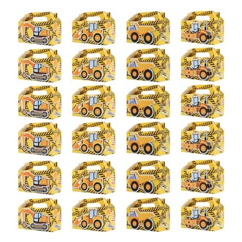 LYINGUO 24 Pack Construction Party Boxes,Goodie Cardboard Boxes with Handles for Snacks,Birthday Party Supplies Favors