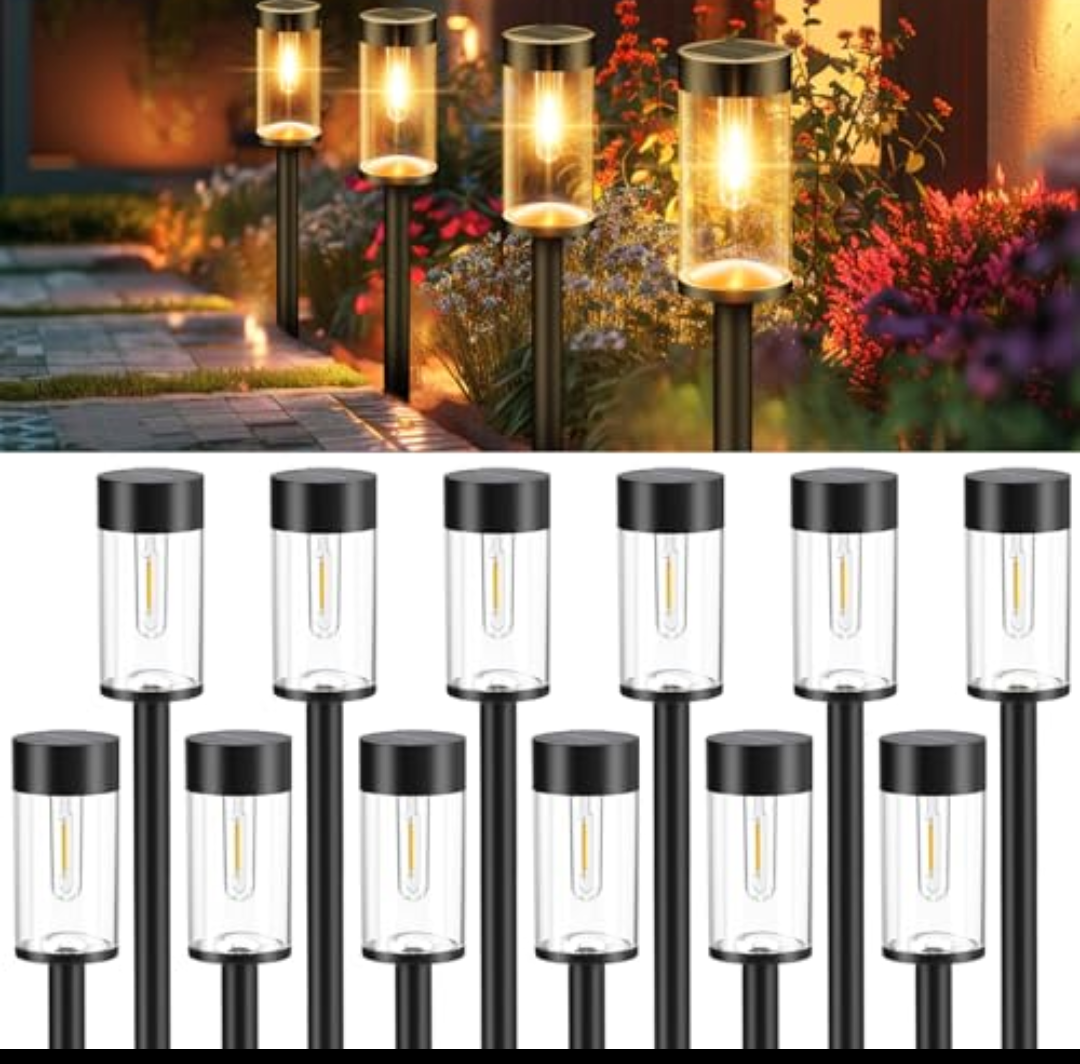 Woolmug Solar Pathway Lights, 12 Packs LED Solar Light Outdoor Waterproof, Auto On/Off Path Lights for Walkway Outside Yard Lawn Sidewalk Landscape(Warm White)