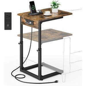 Vagusicc C Shaped End Table with Charging Station, 33" Tall Side Table for Couch, C Table Adjustable Height Small Couch Side Table, Slide Under Sofa Table TV Tray Table for Living Room, Bedroom, Brown (16"D x 12"W x 18-32"H) Vagusicc C Shaped End Table with Charging Station, 33" Tall Side Table for Couch, C Table Adjustable Height Small Couch Side Table, Slide Under Sofa Table TV Tray Table for Living Room, Bedroom, Brown (16"D x 12"W x 18-32"H)
