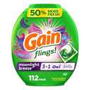 Gain flings Laundry Detergent Soap Pacs HE Compatible 112 ct Long Lasting Scent Moonlight Breeze (4pack)