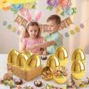 12 Pcs 6" Jumbo Golden Plastic Easter Eggs, Metallic Giant Gold Eggs Empty Easter Eggs Fillable, Easter Basket Stuffers, Party Favor, Classroom Prize Supplies for Kids
