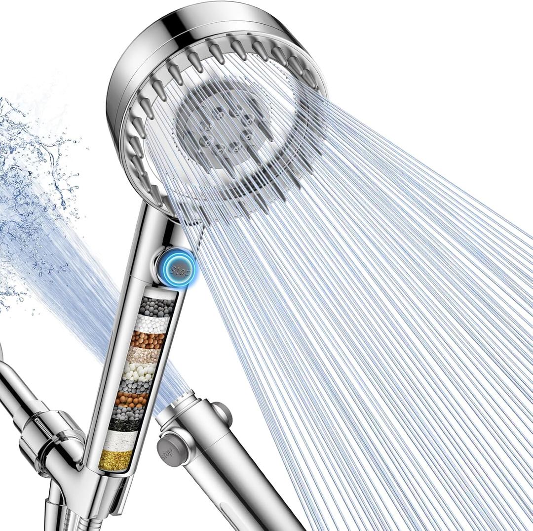 Ion Drops Filtered Shower Head with Handheld, High Pressure Showerhead with Filters for Hard Water Softener, Detachable Handheld Shower Heads with ON/OFF Switch for Pets, Remove Chlorine (Chorm)