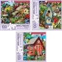 Bits and Pieces 100 Piece Puzzles for Adults - Alan Giana 3-Pack - 100 Extra Large Pieces 15" x 19" Jigsaw Puzzles, Beautiful Birdhouses, No 2 Pieces Alike