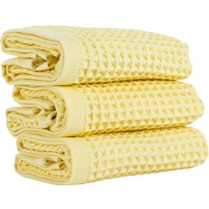 2 x PSKL Natural 100% Turkish Cotton Waffle Kitchen Towels Set of 3 | Oeko-Tex, Premium Waffle Hand Towels for Bathroom | Soft Absorbent Quick-Dry Lint-Free Dish Towel Large 32x16 inch (3, Light Yellow)