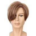 yuehong Adult Short Straight Brown Men Wig Fashion Funny Costume Hair Heat Resistant Synthetic Fibers Soft Durable Breathable Wig