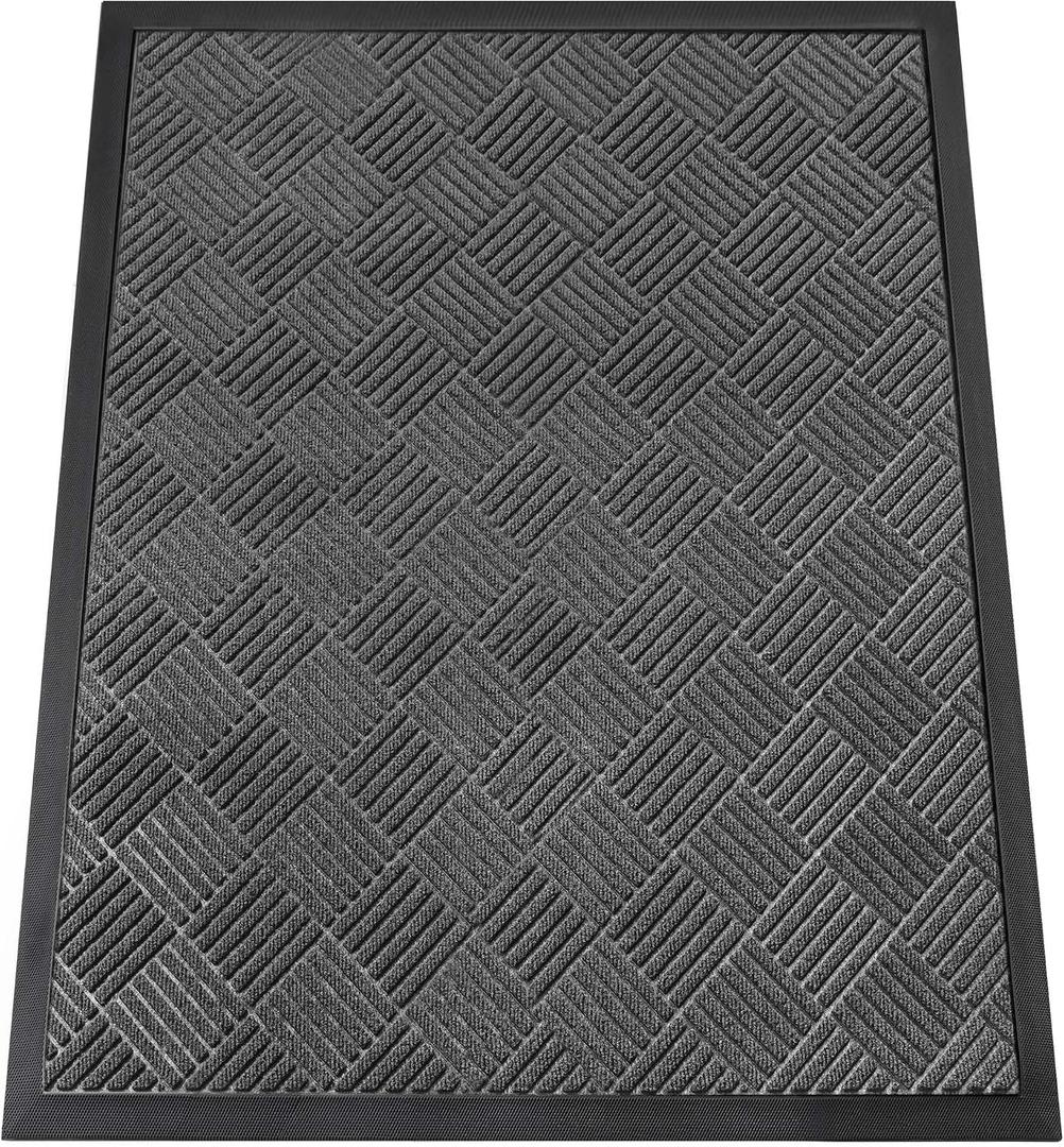 Indoor Outdoor Door Mat, 4’x 3' Doormat for Entryway, Rubber Backing Non Slip Front Door Mat Outside Entrance, Super Absorbent Commercial Floor Mat for Home Office, Gray