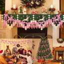 Christmas Velvet Bows Garland, 10ft Pre-Strung Christmas Garland Banner with 15 Bows, Indoor Vintage Elegant Velvet Ornaments Home Decorations Decor for Tree Mantle Stair Party Wall Office, Pink