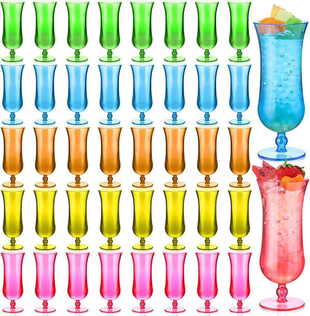 Rtteri 40 Pcs Hurricane Glasses 15 oz Plastic Luau Tumblers Frozen Cocktail Tumblers Colorful Hurricane Cups for Outdoors Tropical Hawaiian Summer Holiday Party Drinking, 5 Colors