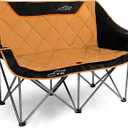 FAIR WIND Oversized Fully Padded Camping Chair Folding Loveseat Camping Couch Double Duo Chair Heavy Duty Quad Fold Arm Chair with Cup Hold - Supports 650 LBS Orange