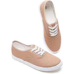 Womens Classic White Sneakers,Low Top White Canvas Shoes,Lightweight Casual Canvas Sneakers (8, Beige)