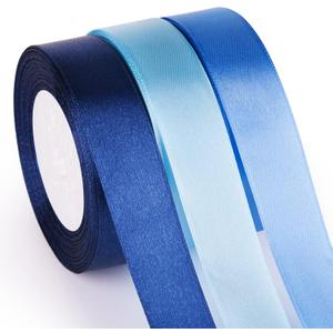 ASTARON Blue Satin Ribbon for Wedding Bouquet DIY Crafts 1 Inch, Solid Color Fabric Ribbon for Gift Wrapping Christmas Gift Bows Hair Bows Silk Ribbon for Bouquets Baby Shower Decor