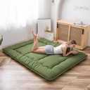 MAXYOYO Japanese Floor Mattress Futon Mattress Thicken Tatami Mat Sleeping Pad Roll Up Mattress Floor Lounger Mat Folding Couch Mattress Pad for Guest Room, Green, Queen