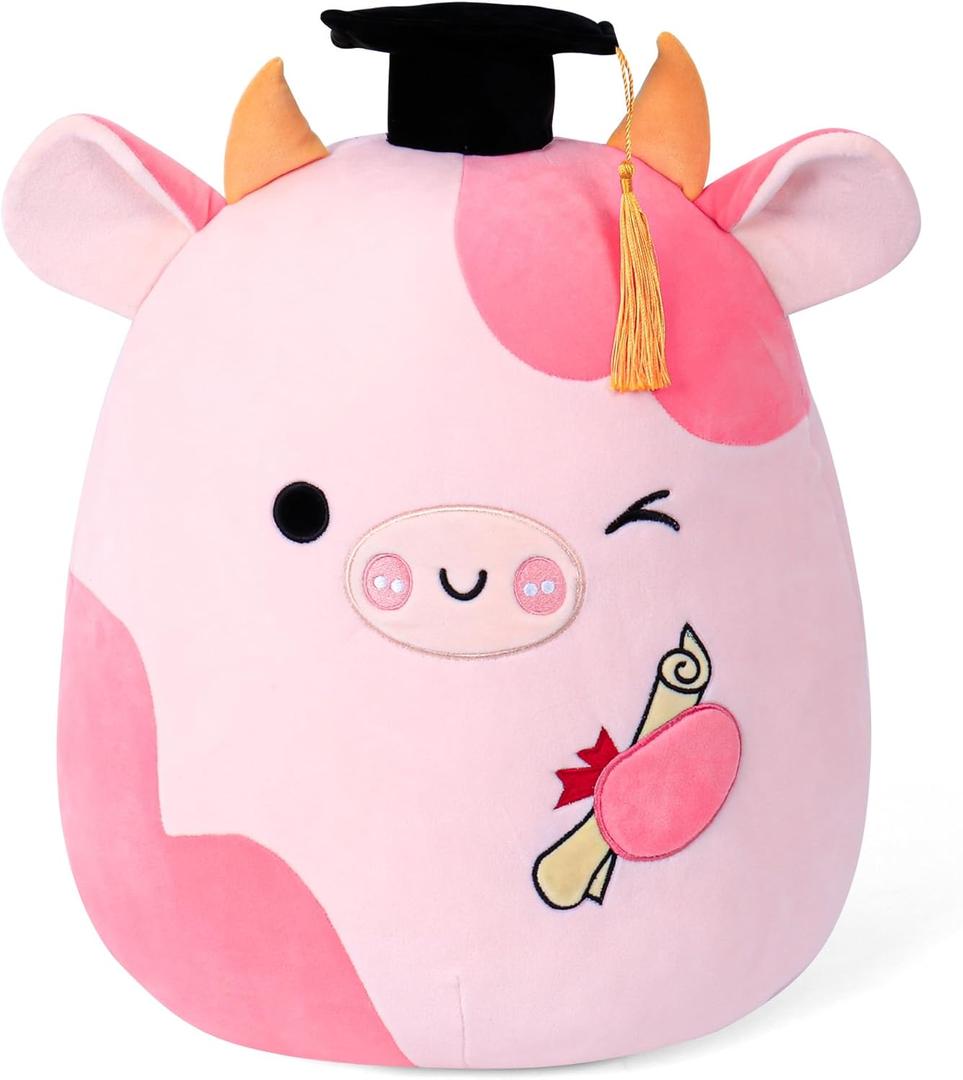 OurHonor Graduation Gifts, Middle School 2026 Cow Stuffed Animals Plush with Mini Graduation Cap, Cute Doll Pillow Toys for High/Elementary School Students