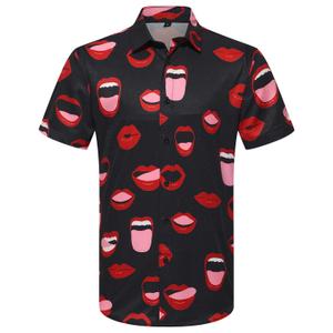 Men's Redlip Print Short Sleeve Hawaiian Shirts Casual Tropical Funny Button Down Shirt (M)