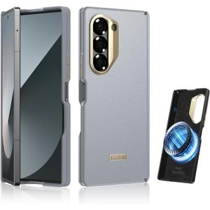 IMCHEN for Samsung Galaxy Z Fold 6 Case, Leather Zfold 6 Case, One Piece Designed, No Screen Protector Included (SilverShadow)