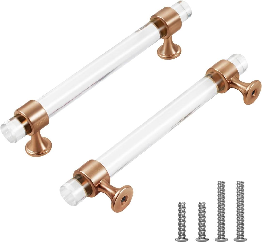 6 Pack Champagne Bronze Cabinet Pulls 5 Inch(128mm) Hole Center Crystal Glass Drawer Pulls Kitchen Cabinet Hardware Cabinet Handles for Bathroom Dressers Cupboard Drawers