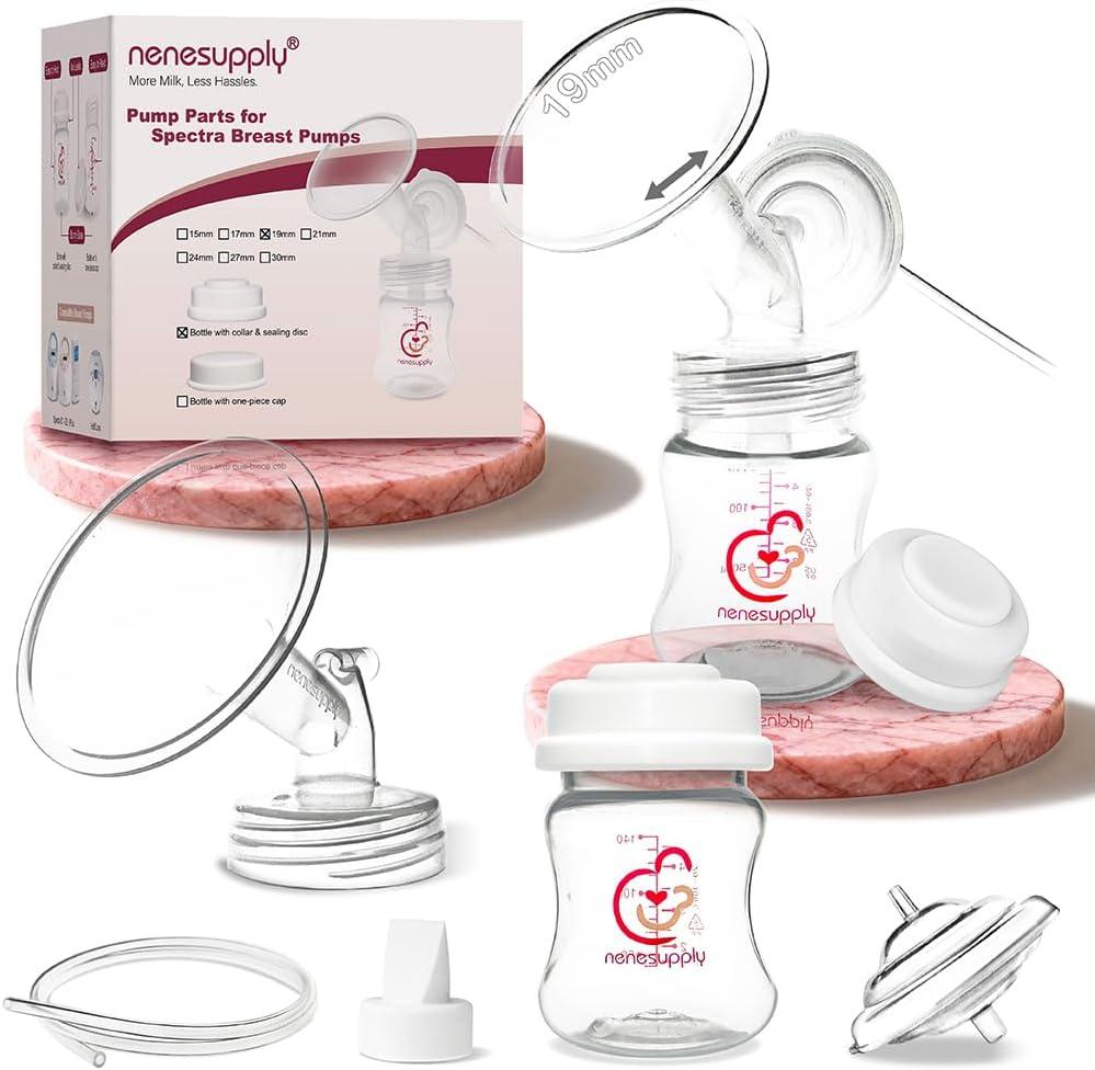 Nenesupply Pump Parts Compatible with Spectra S2 S1 9 Plus Breast Pump to Replace Spectra Pump Parts S2 Accessories Flange 19mm Duckbill Valve Tubing Bottles Backflow Protector