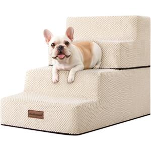 Dog Stairs for Small Dogs & Cats, 4-Step Non-Slip Pet Steps for Beds & Couches, Beige, 18.5" H