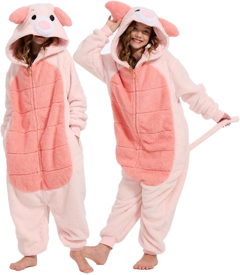 Unpifolov Kids Pig Cosplay Costumes Unisex Animal Children Teenager Jumpsuit (XS fit height 4'3"-4'9", Pink)