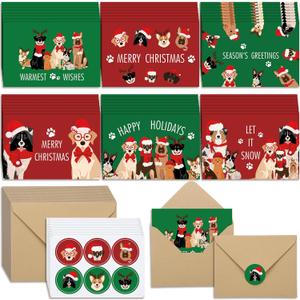 Humyoun 48 Sets Dog Christmas Cards Puppy Themed Postcards with Envelopes and Seal Stickers Funny Happy Holidays Cards Animal Christmas Cards Gifts for Friend and Dog Lover Winter Holiday Xmas