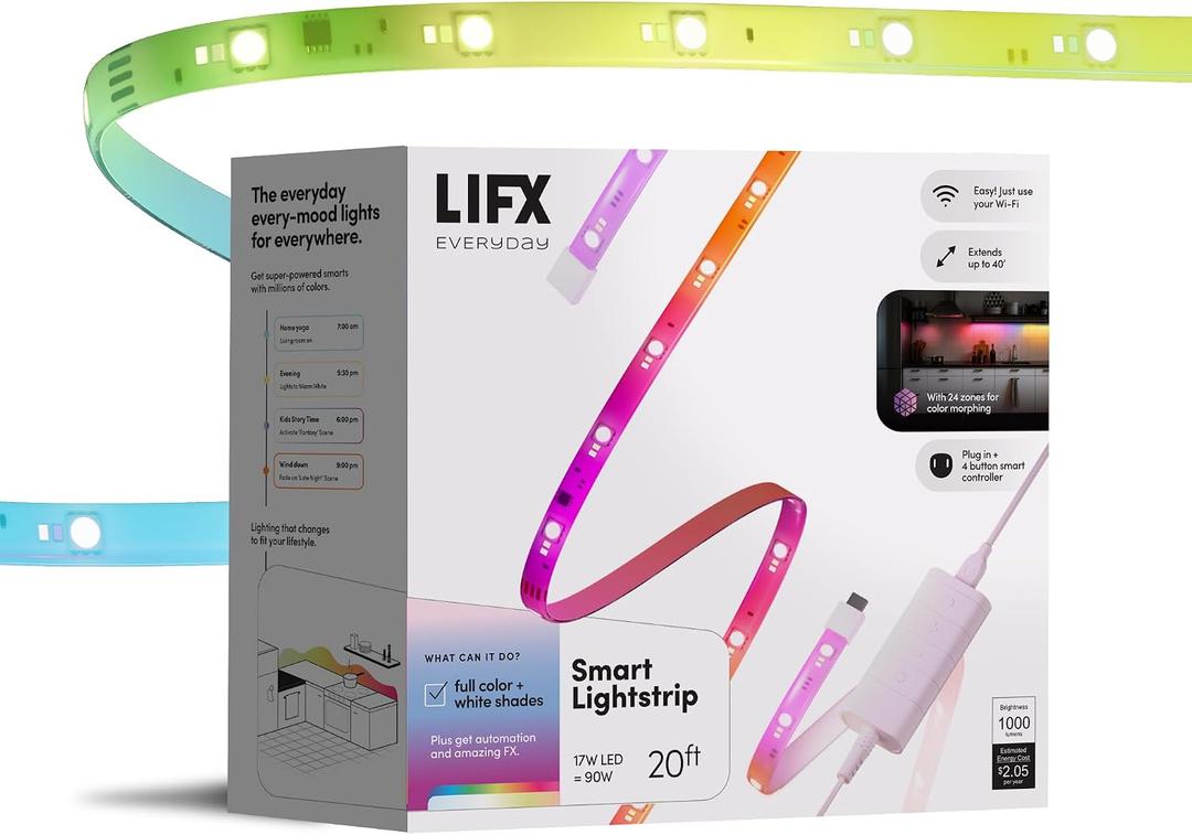 LIFX Everyday 20ft Smart LED Lightstrip with Matter, RGB + Tunable White, Wi-Fi Color Changing Light Strip, Cuttable & Extendable, No Hub Required, Compatible with Alexa & Google