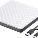 External CD DVD Drive for Laptop, USB 3.0 USB C CD Burner DVD/CD ROM Drive Reader External DVD Drive DVD Player for Laptop Desktop PC Windows 11/10/8.1/7 MacBook Mac Linux OS Apple White