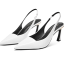 Elisabet Tang Women's Elegant Black Patent Leather Slingback Heels - Pointed Toe Mid Heel Pumps
 9.5