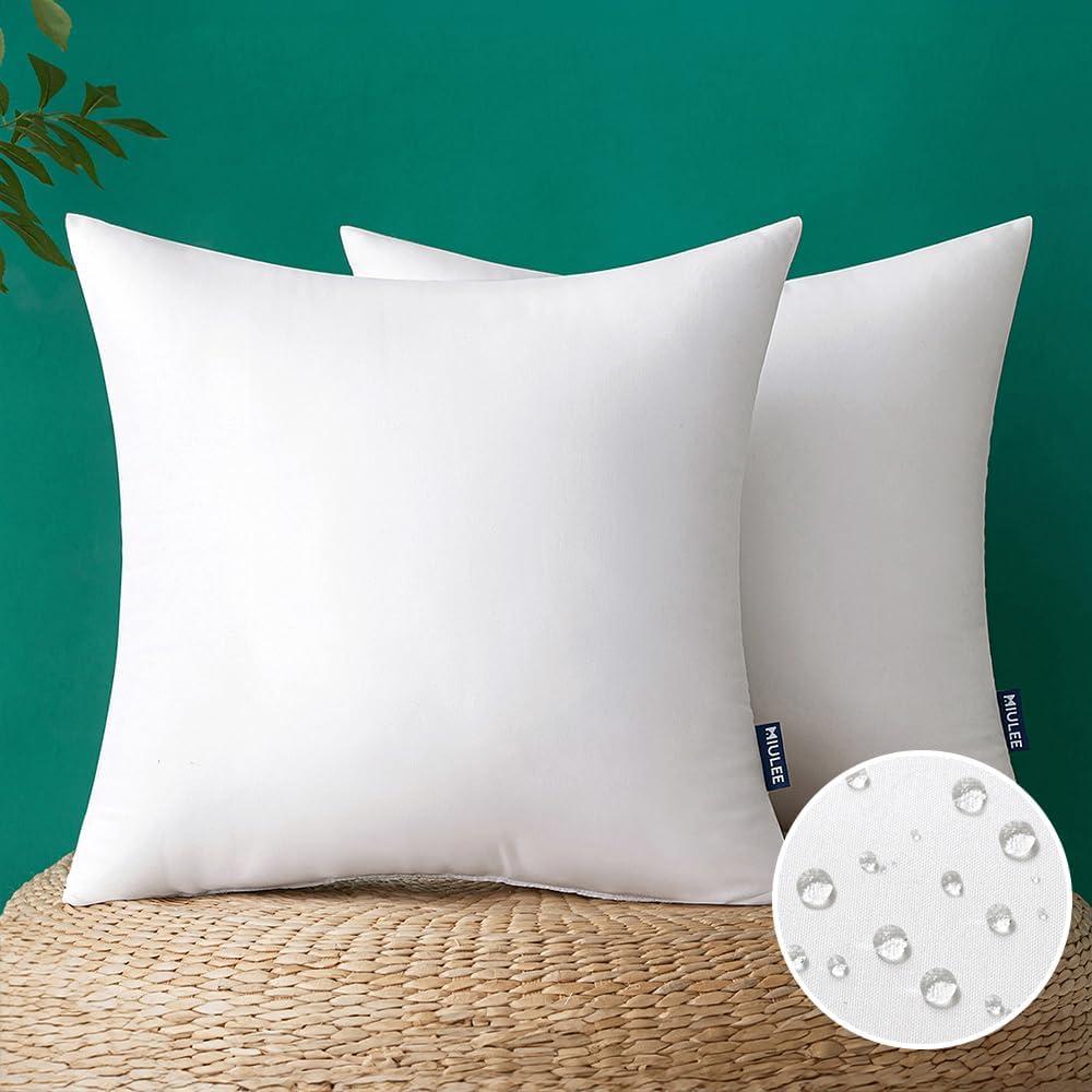 MIULEE Pack of 2 16x16 Inch Outdoor Pillow Inserts Waterproof Decorative Throw Pillow Insert, Square Lumbar Garden Pillow Form for Patio Sofa Couch