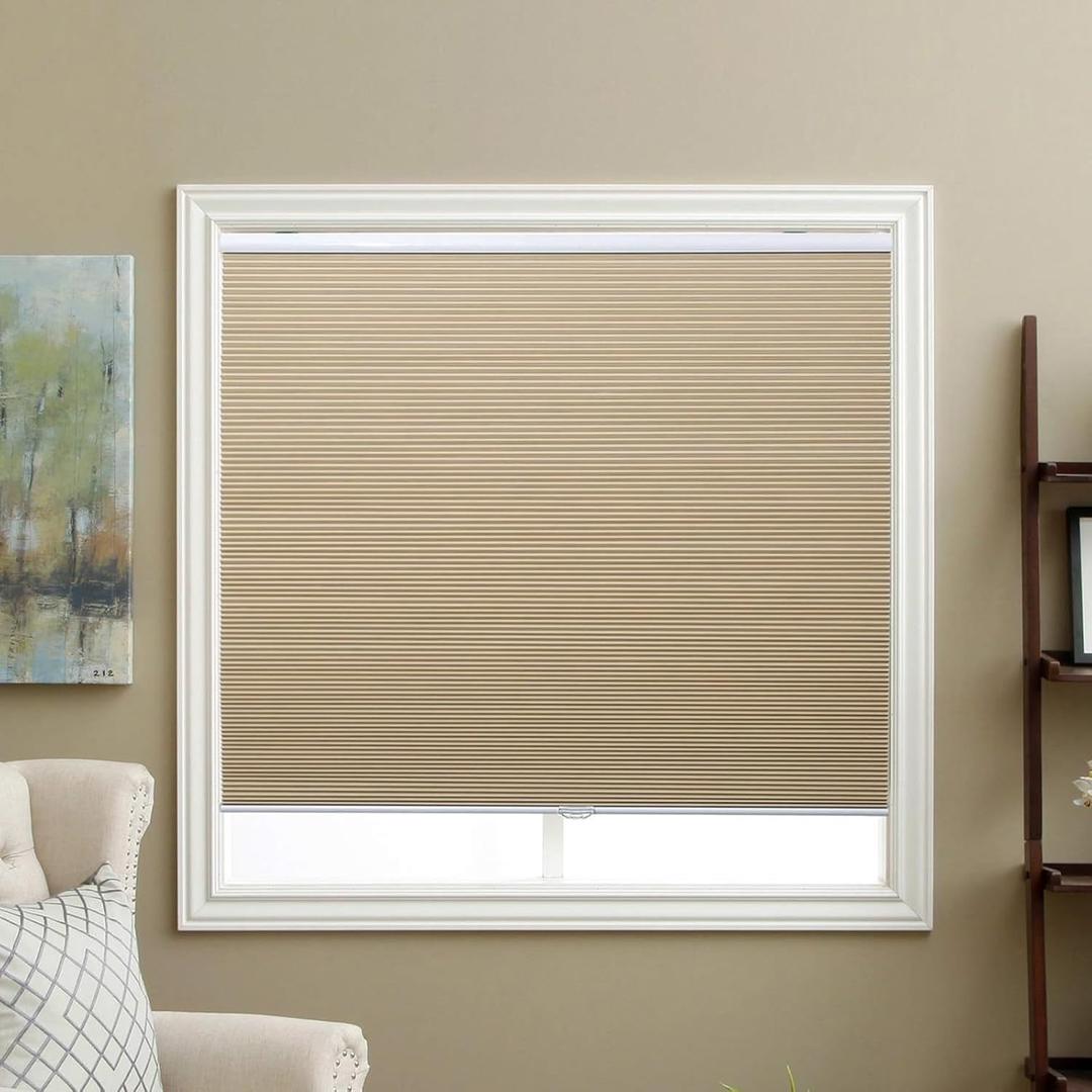 Cellular Blinds Cordless Blackout Honeycomb Shades Fabric Window Blinds 34" W x 64" H, Ivory Beige(Blackout)