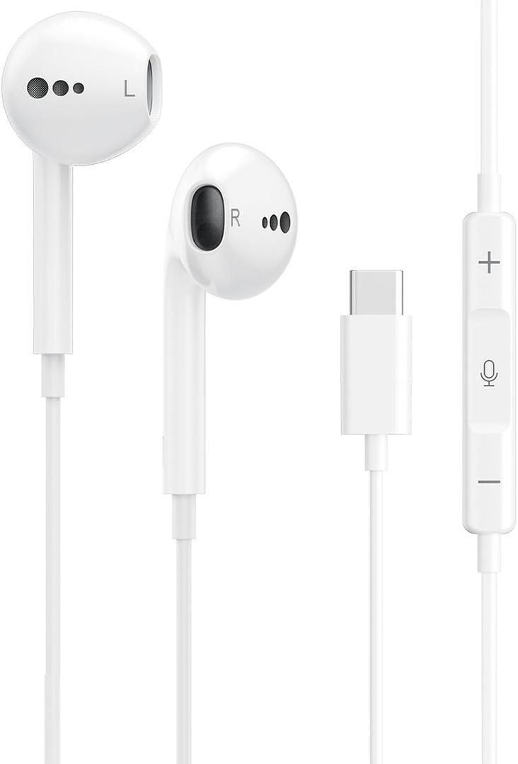 Wired Headphones USB C, Wired Earbuds for iPhone 17 16 15, Type C Earphones with Microphone & Remote Control, Wired Ear Buds USB C for iPhone Android, iPad, S25 S24 Ultra, Pixel 9