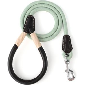 Mile High Life Genuine Leather Wrapped Handle Dog Leash, w Heavy Duty Clasp Rope Leash for Small Medium Large Dogs (Green, 6FT) (72 Inch-1/2")