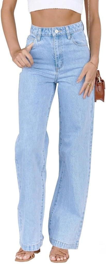 Women's Wide Leg Jeans Low Waisted Strechy Baggy Loose Boyfriend Denim Pants (Blue, XXL)