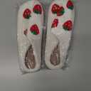 Women Men Plush Strawberry Slippers Cute Fuzzy Slippers Non-Skid Winter Warm Cozy House Indoor Outdoor Shoes (White)