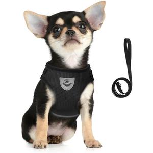 FEimaX Dog Harness and Leash Set for Walking, Soft Mesh Adjustable Easy Control Lightweight Cat Vest Harnesses with Reflective Strips, Escape Proof Small Dogs Cats Vests (Black, X-Small)