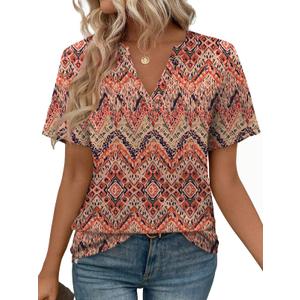 WEESO Womens T Shirts Summer Blouses Dressy Casual V Neck Tops Hawaiian Shorts Sleeve Vacation Outfits Dressy Fahion Travel Clothes Trendy Basic Tee M (M)