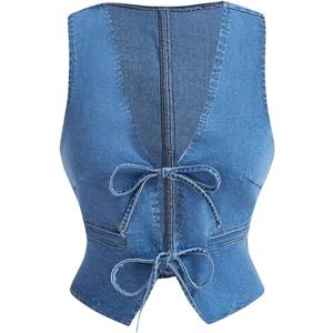 Women's Denim Crop Vest Shirts Tie Front Sleeveless Deep V Jean Waistcoast Tank Top Light Wash X-Large Women's Denim Crop Vest Shirts Tie Front Sleeveless Deep V Jean Waistcoast Tank Top Light Wash X-Large