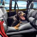 Dog Car Seat Cover for Back Seat, Hard Bottom Back Seat Extender for Dogs with Pillow & Storage Pocket, Waterproof Dog Hammock for Car with Harness & Mesh Window for Car, SUV, Truck (Black)