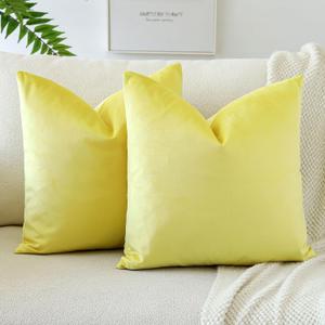 OTOSTAR Pack of 2 Velvet Soft Decorative Throw Pillow Covers 18 x 18 Inch Solid Square Cushion Case Couch Home Decor Pillow Covers for Sofa Bedroom Living Room (Lemon Yellow)