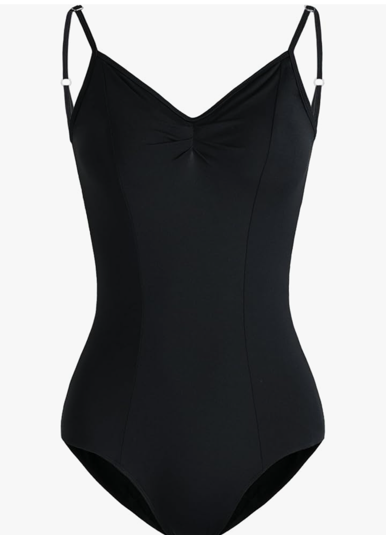 HROYL Women's Camisole Ballet Dance Leotard with Adjustable Straps Classic Sleeveless Dancewear,C11-Pitch Black, L
