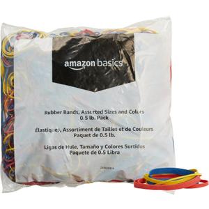 Amazon Basics Assorted Size and Color Rubber Bands, 0.5 lb.
