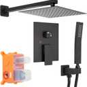 Brushed Black Square Shower Head with Handheld Set, Rainfall Shower System Modern Wall Mounted Shower Faucet for Bathroom 12 inch (With Shower Valve)