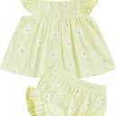 Mubineo Baby Girl Summer Clothes Cute Ruffle Tops Dress Shorts Outfits Set Infant Toddler Shrit Bloomers Princess Outfit (6-12 Months, Yellow Daisy)