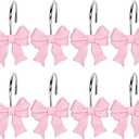 Whaline 12Pcs Pink Bow Shower Curtain Hooks Cute Coquette Bow Curtain Rings Decorative Resin Curtain Hanger Hooks for Living Room Bedroom Bathroom Decor